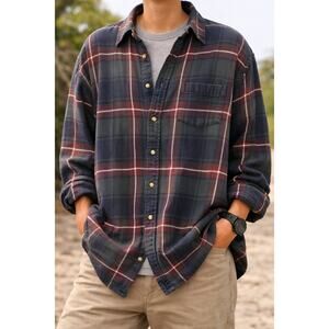 Pendleton Plaid Flannel Shirt Oversized Cotton Button Up Green Red